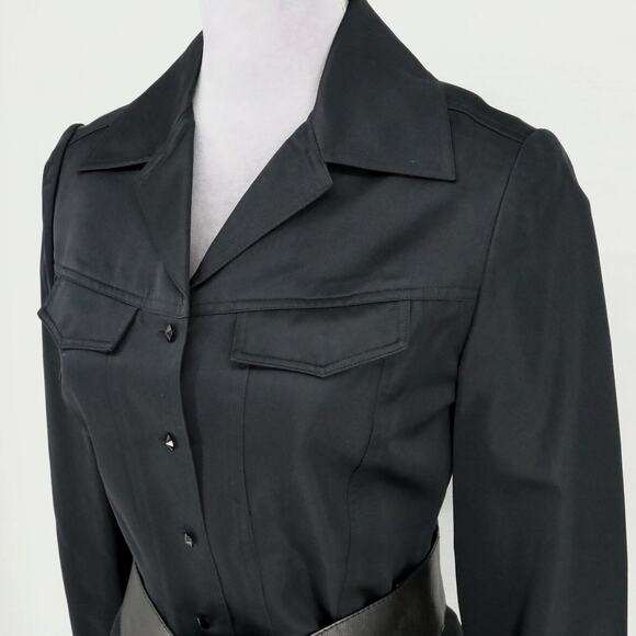 Carmen Marc Valvo Jacket Womens 4 Black Crop Fitted and Leather Belt Size Small - Picture 8 of 16